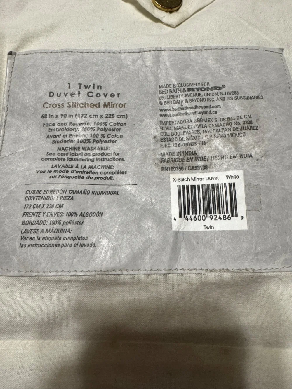 NWT Global Caravan White cross stitch mirrored twin duvet cover